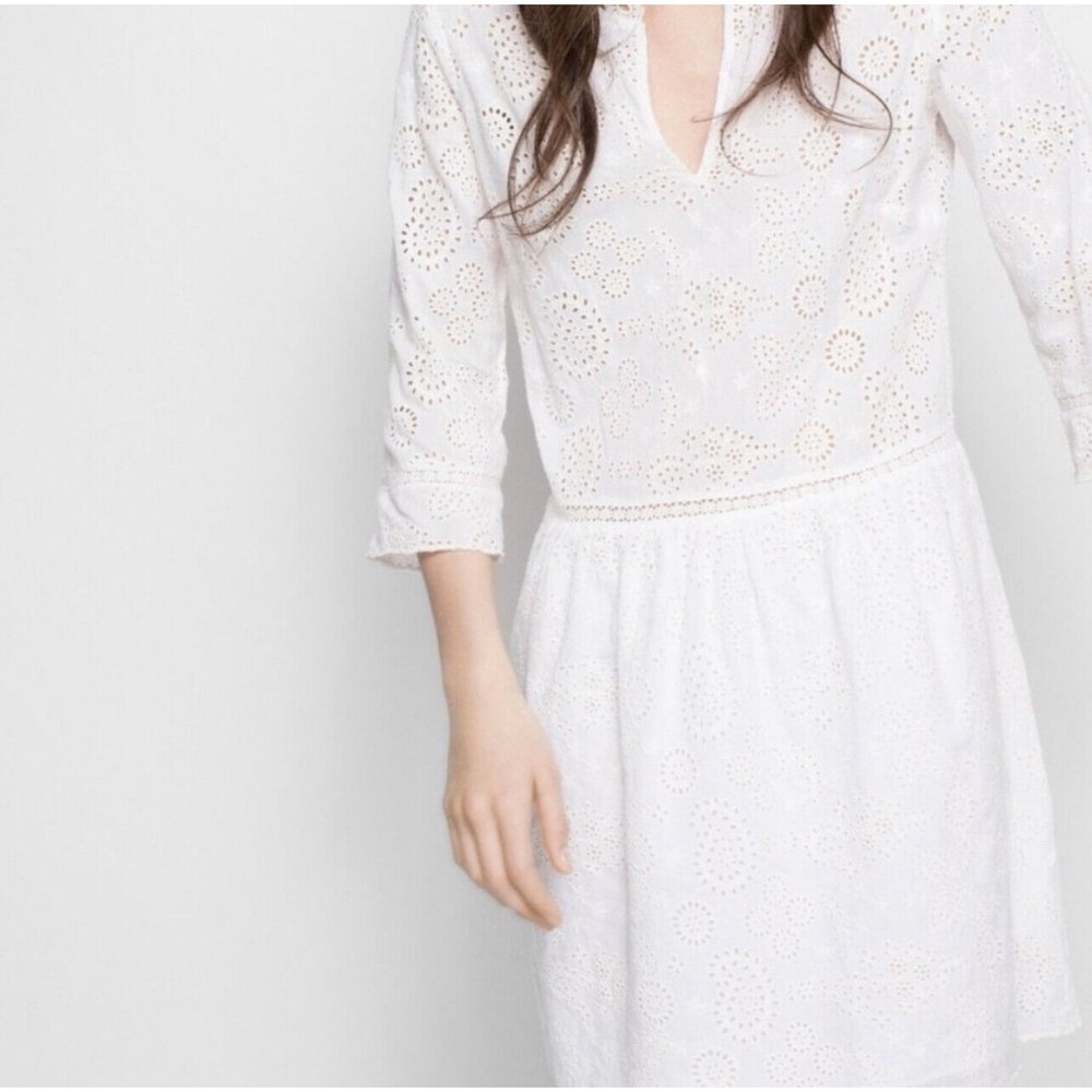 Zadig Voltaire Riva White Cotton Eyelet Embroidered V Neck Mini Dress Size S